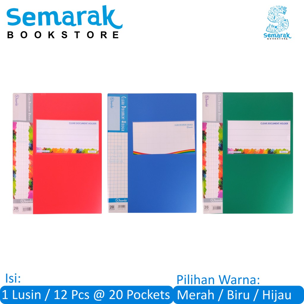 

Clear Document Holder Map Dokumen Bambi 4421 Folio 20 - Red / Medium Blue / Medium Green [1 Lusin]