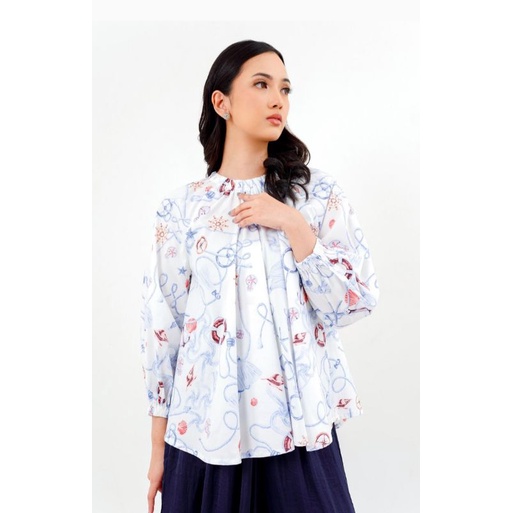 Benang jarum nautical blouse white size M