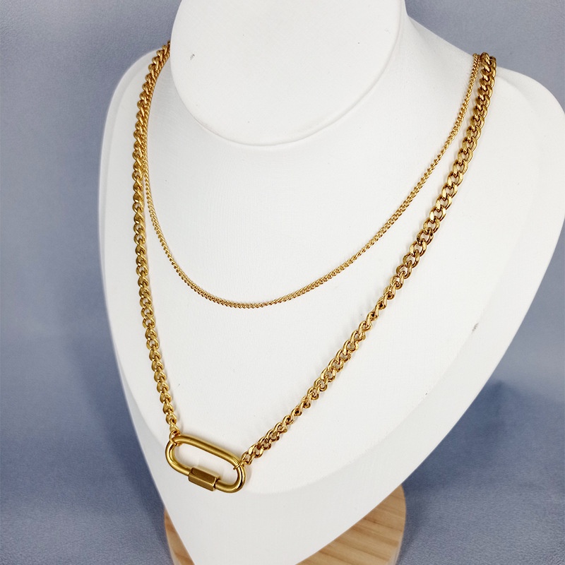 Kalung dua layer titanium liontin O anti karat korea fashion