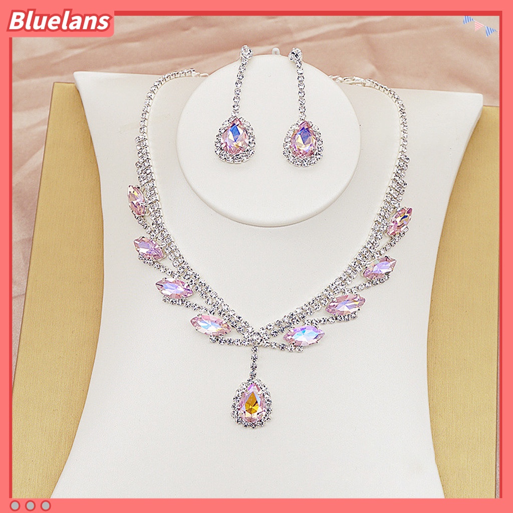 1 Set Perhiasan Kalung Anting Berlian Imitasi Bentuk Tetesan Air Untuk Pernikahan