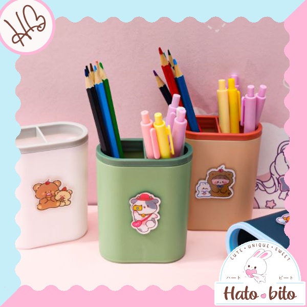 

Tempat pulpen alat tulis lucu cantik cartoon pin dua slot pemisahnya bisa dilepas HB1155