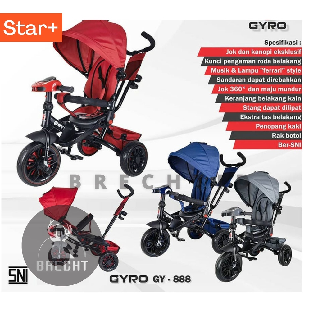 Sepeda Anak Roda Baby Tricycle Gyro GY 888 Ada Kanopi