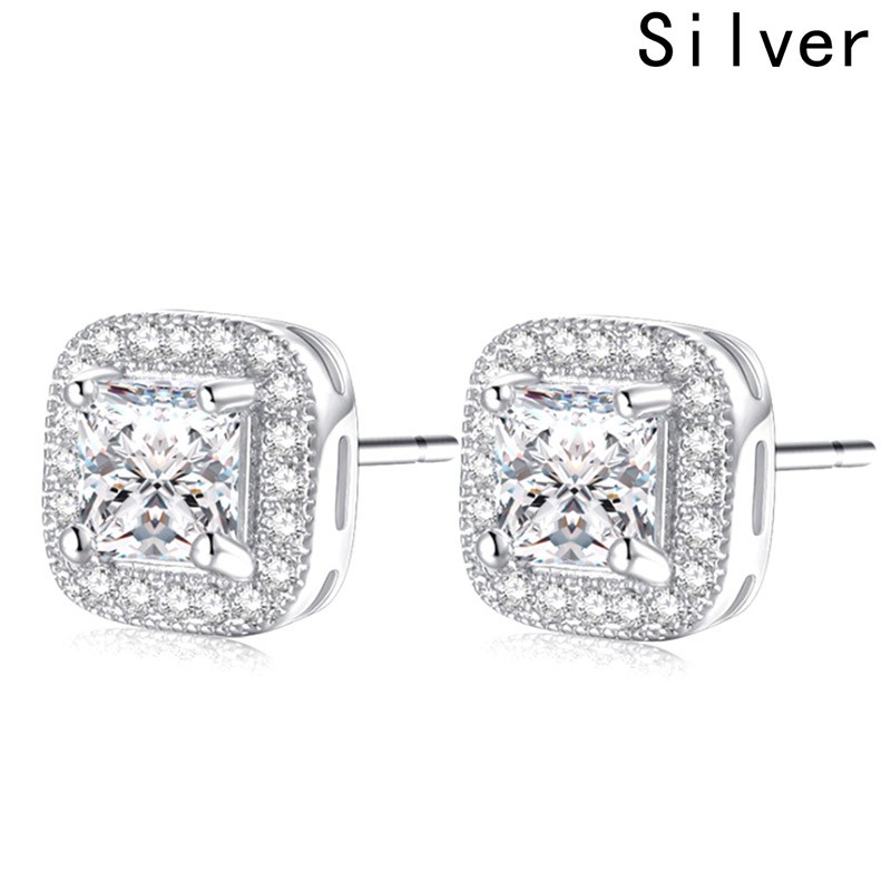 Anting Tusuk Lapis Emas Putih Aksen Zircon Bulat untuk Wanita