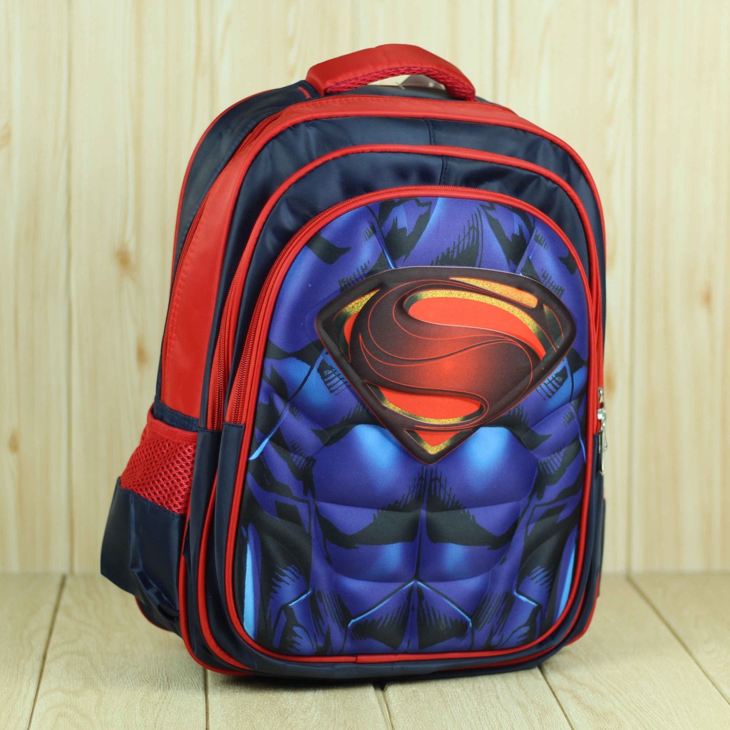 Jual Tas Gendong Cowok TK SD Gambar Superman Keren Ransel Punggung Emboss Anak Laki-Laki Bagus Murah