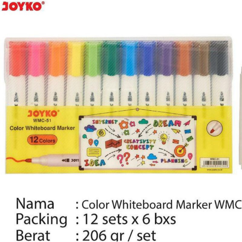 

Spidol papan tulis joyko set 12warna / color waterboard marker WMC-51