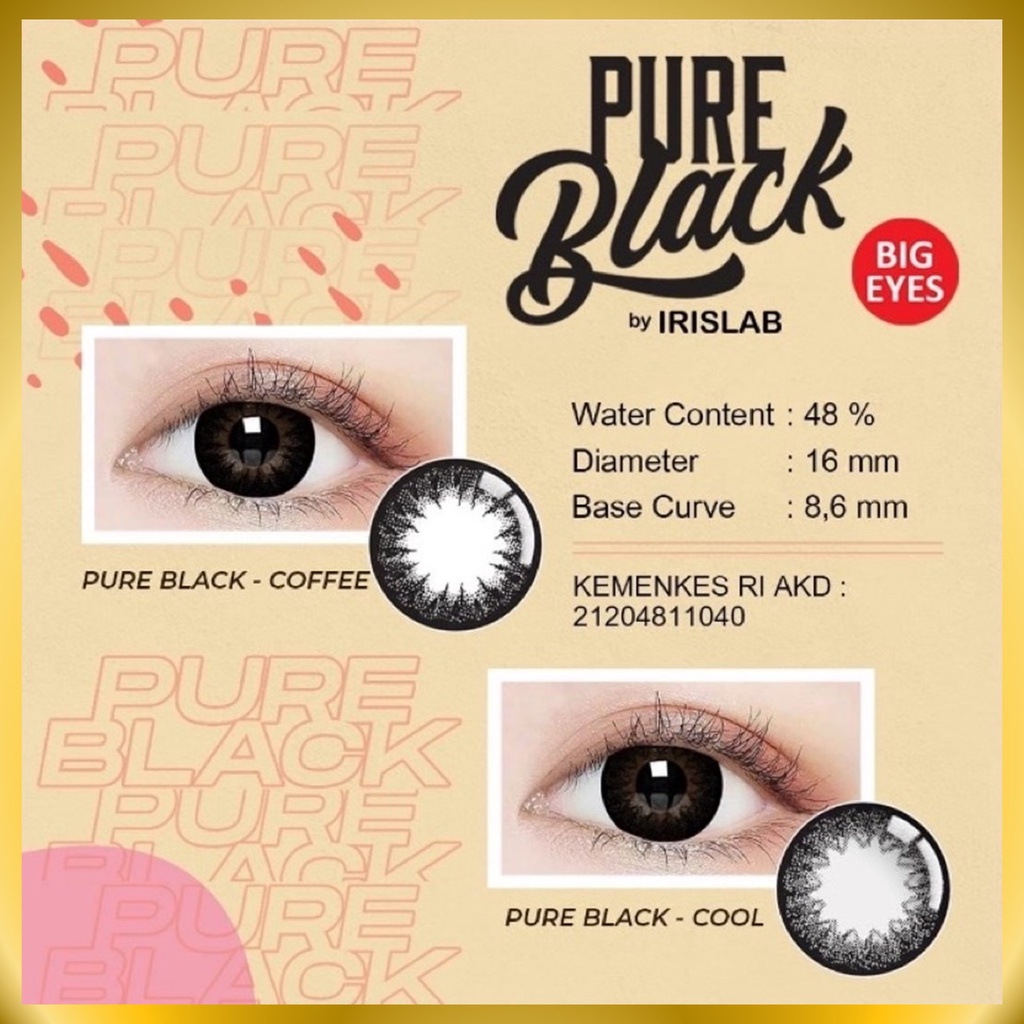 {BISA COD} SOFTLENS PURE BLACK NORMAL &amp; MINUS (-0.50 SD-6.00) BY IRISLAB 16MM BIGEYES / PUREBLACK