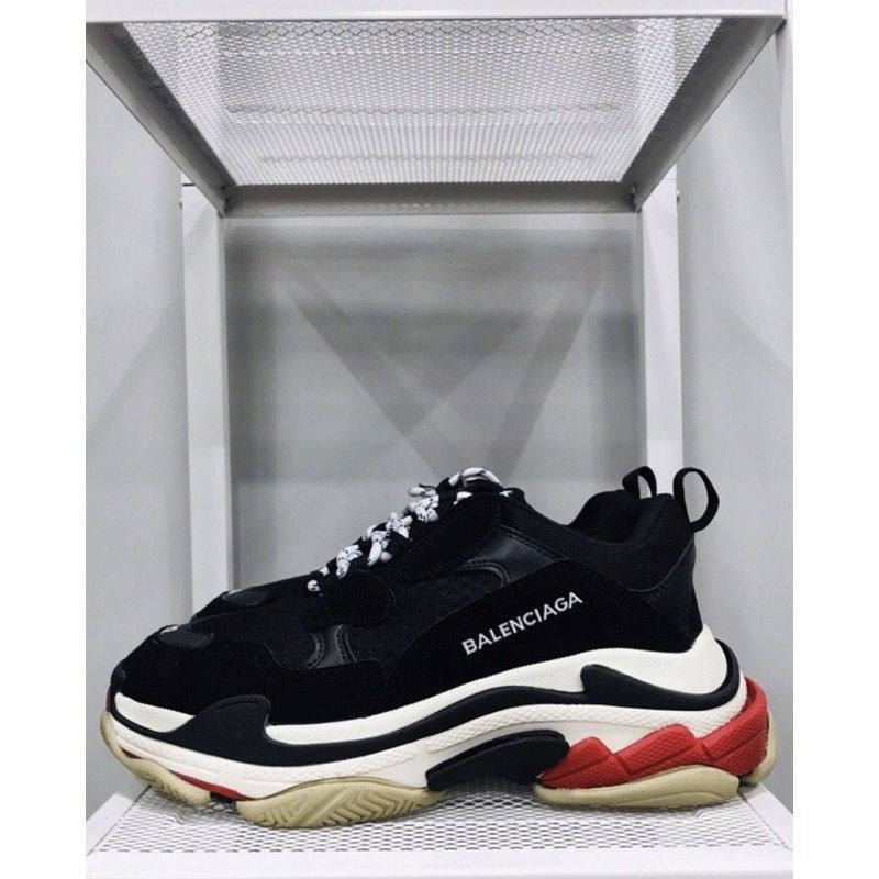 balenciaga triple s black white red