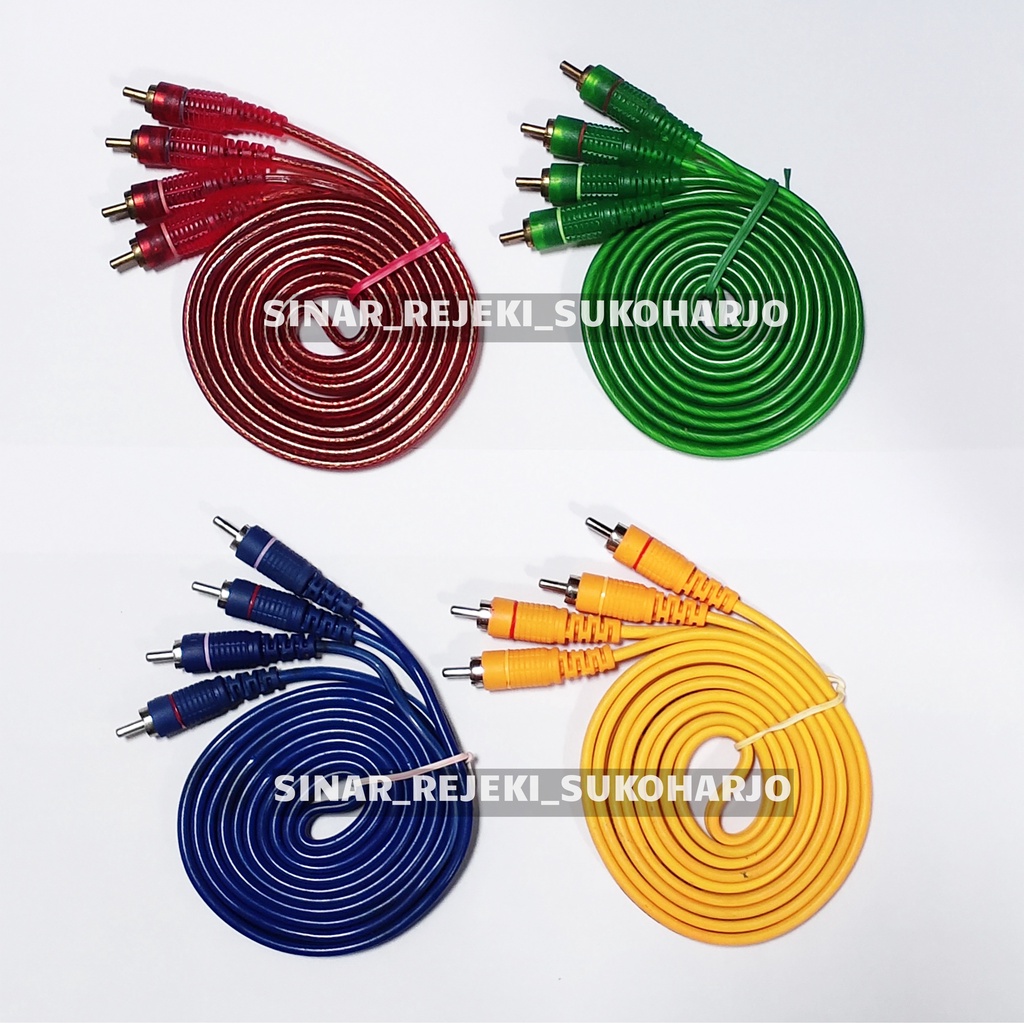 Kabel RCA Audio 2 to 2 / Kabel Audio 2 Meter Merah Hijau Biru Kuning