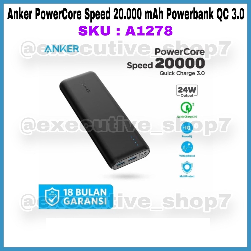 Anker PowerCore Speed 20.000 mAh Powerbank QC 3.0 - SKU : A1278