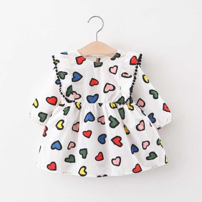 DRESS BAYI 0-24 bulan motif LOVE PUTIH Kualitas IMPORT / gaun bayi - XL