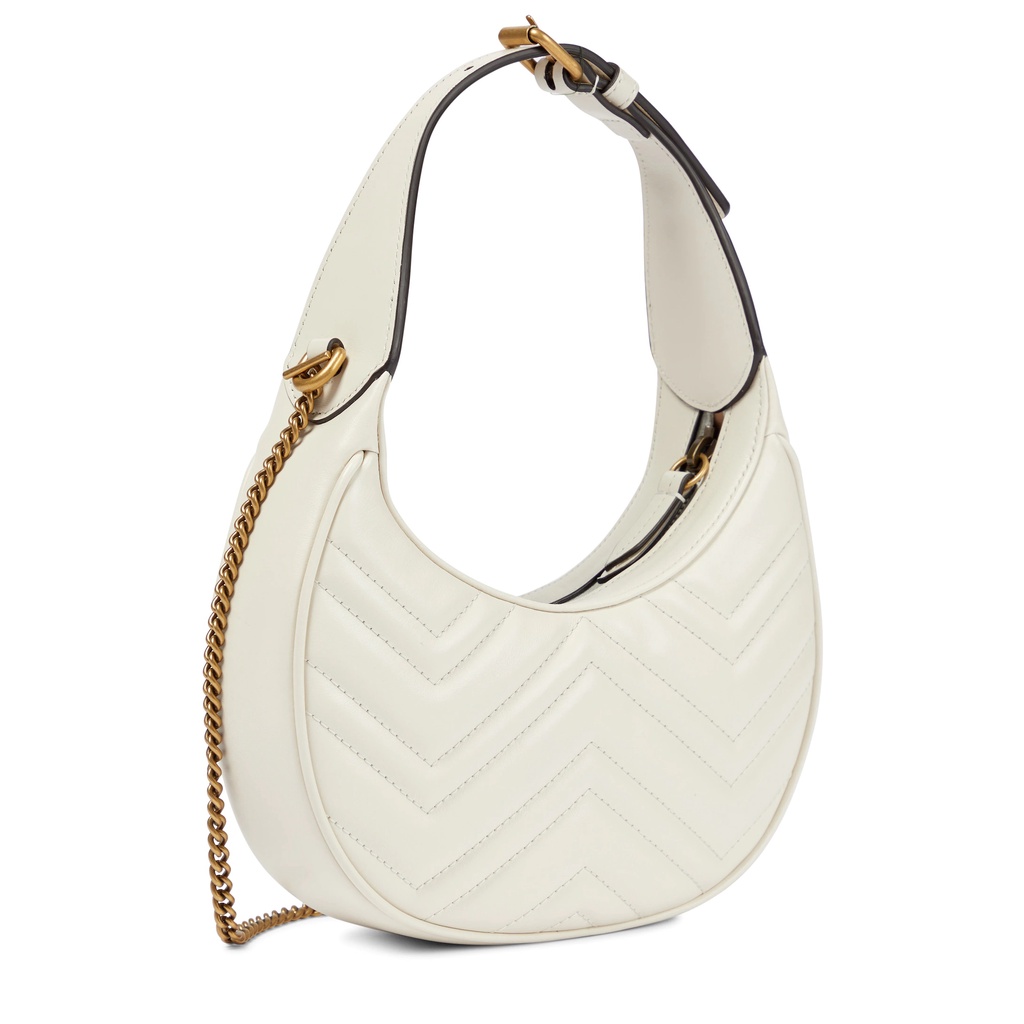 GG Marmont Mini Half-Moon Leather Shoulder Bag White GHW (20.5 x 10.5)