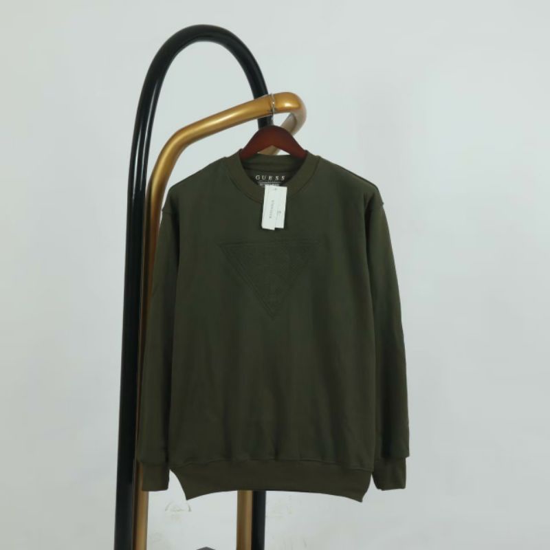 Sweater Crewneck GUESS EMBOSS Crewneck Pria Premium