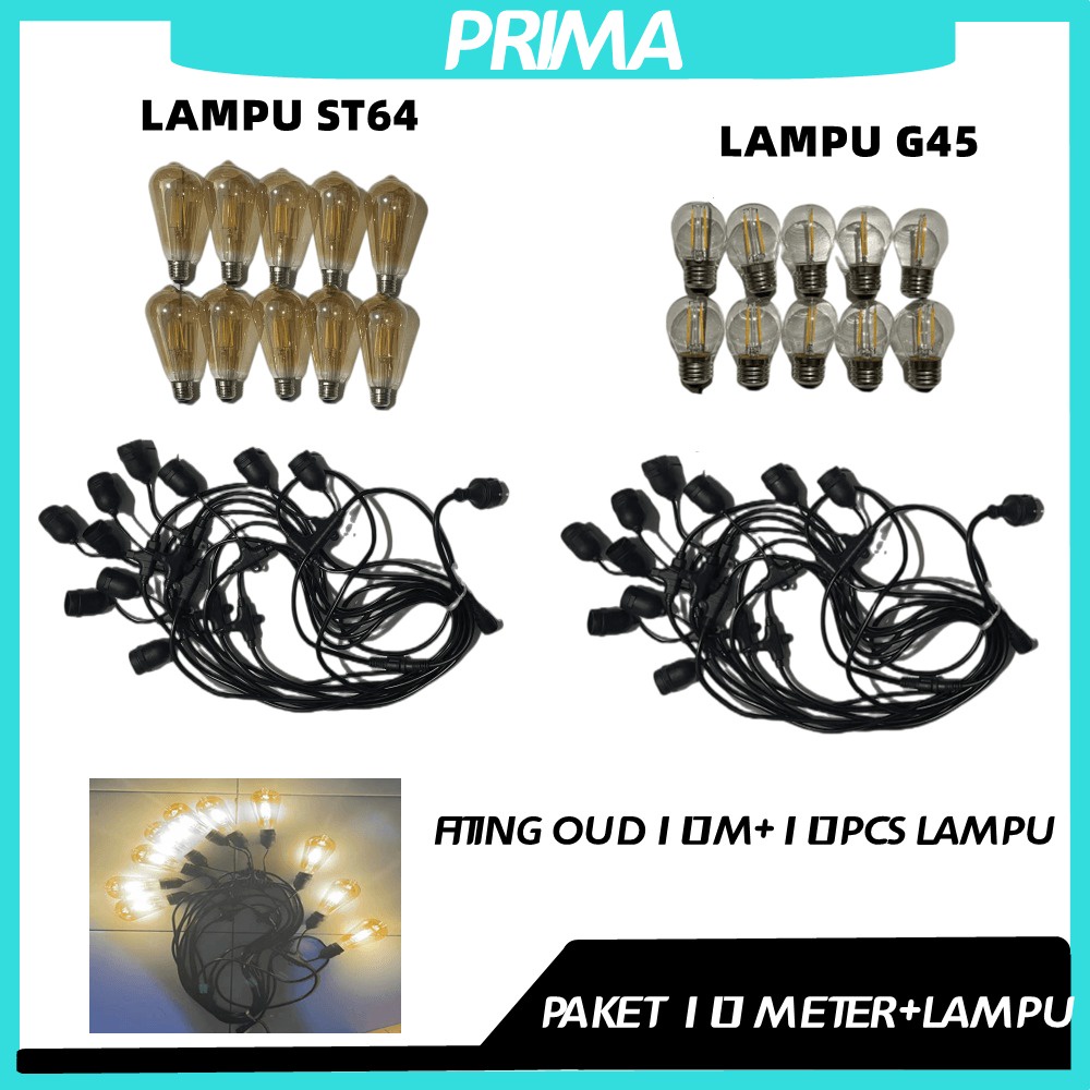 PAKET KOMPLIT FITTING LAMPU GANTUNG  FITING KABEL +  LAMPU FILAMEN LANGSUNG SIAP PAKAI