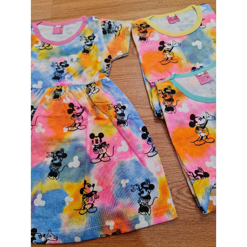 DASTER SANTAI ANAK MOTIF MICK TIEDIE/DASTER ANAK ANAK PEREMPUAN BAHAN KAOS ADEM