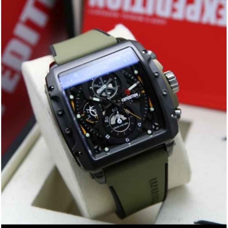 Expedition Original E6811 Jam Tangan Pria Tali Karet Hijau Army