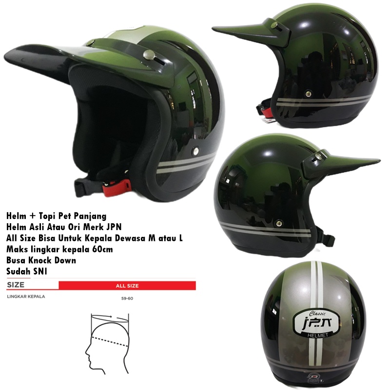 RudyHelm91 Helm Bogo Dewasa Retro Klasik JPN CJR Classic Hitam Glossy Kilap List Silver Pet Topi Sem