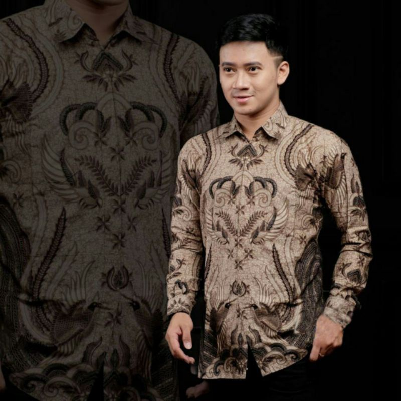 KEMEJA BATIK PRIA LENGAN PANJANG SIZE M L XL XXL  BSWART BatiK HRB026-kmj iron man coklat