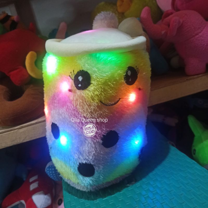 boneka BOBA PELANGI L GRATIS LAMPU LED nyala bisa COD, BOBA GENTONG, MILK TEA, TERMURAH,VIRAL