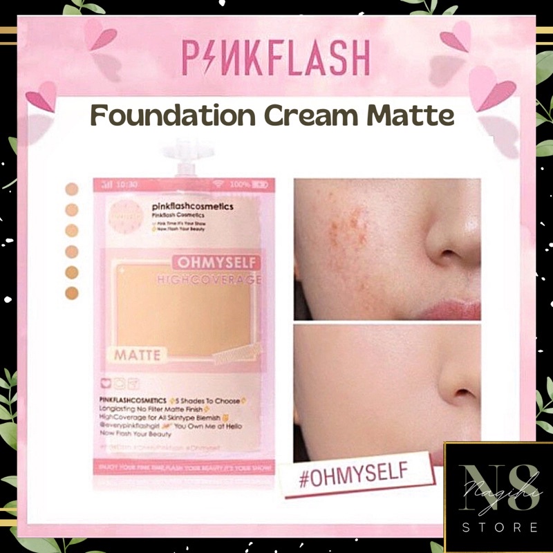 ✨NAGIHI✨ PINKFLASH Foundation Cream Matte Full Cover Pouch Tahan Air