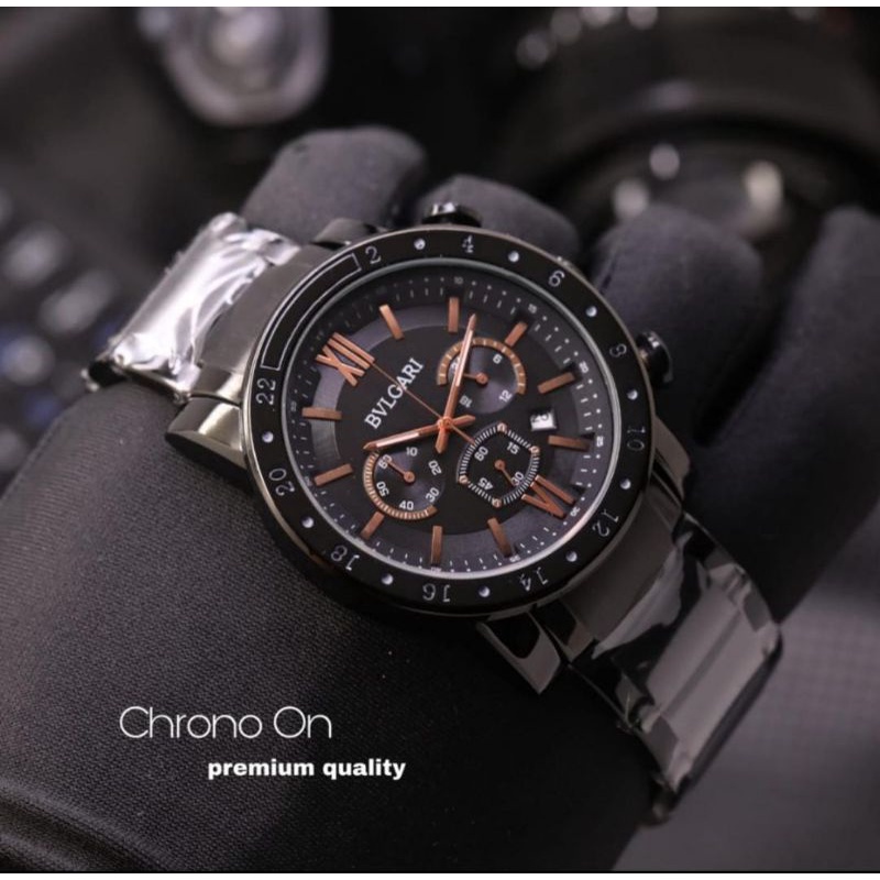 PREMIUM !! Jam tangan pria Stainless Chrono aktif - Rantai padat - Tanggal aktif ( bisa COD )