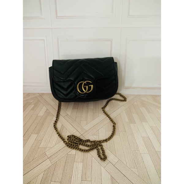 Ala Gucci Marmont Super Mini Matelasse Leather Crossbody Nero Preloved Bag/ Ala Gucci Sling Kulit