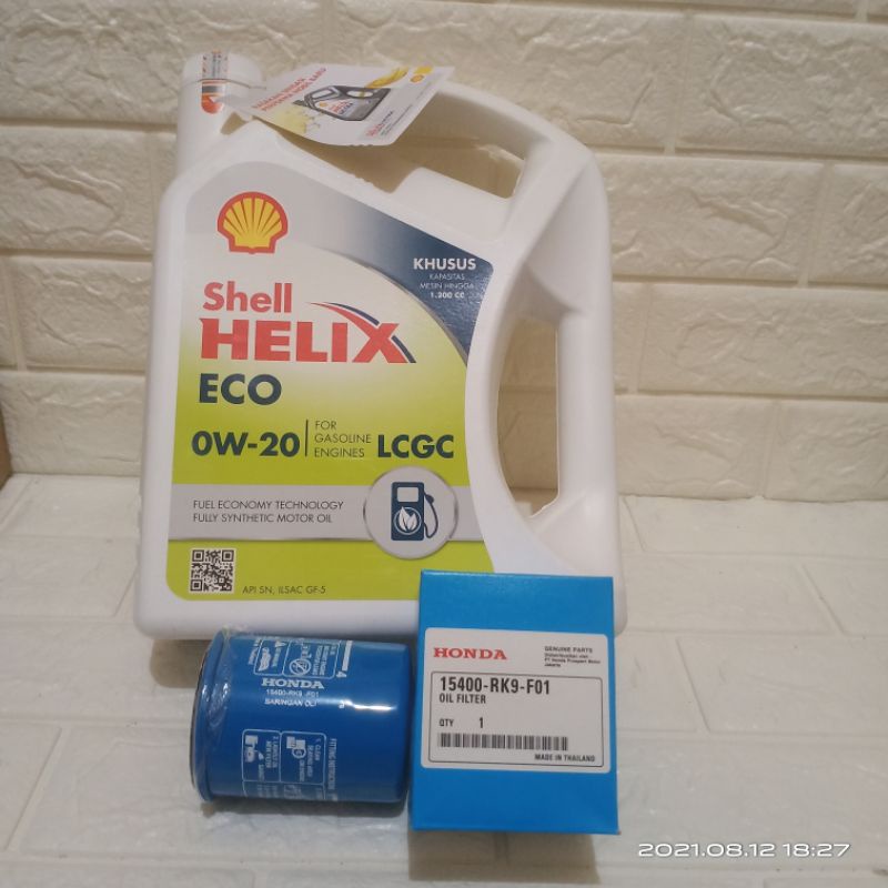 Paket Oli Shell Helix Eco 0W-20 + Filter Oli Honda Brio Satya Original