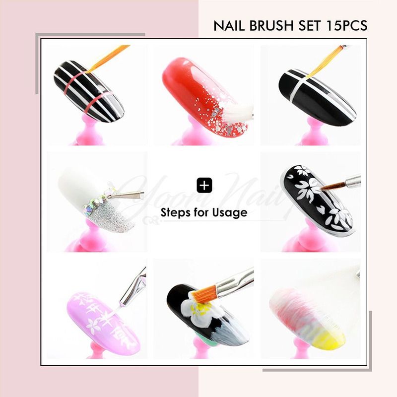 Nail art brush 15pcs kuas nail art dotting striping liner brush