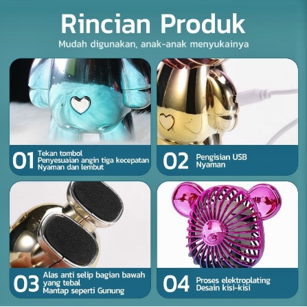 Kipas Angin BEAR Mini Portable Beruang GRADASI Lucu USB Charge Fan 3