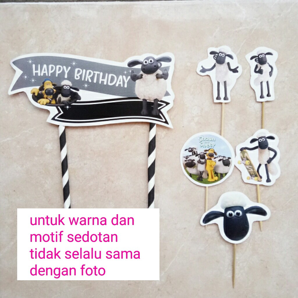 hiasan kue topper toper cake ulang tahun satu set karakter shaun the sheep SHAUN THE SHEEP