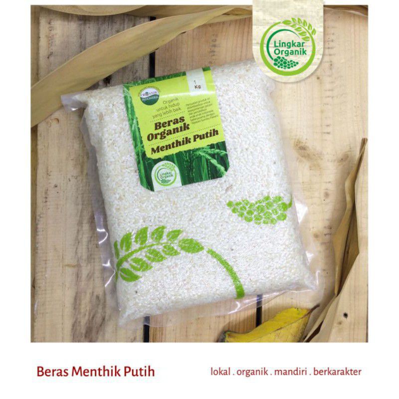 Beras Mentik Susu - Beras Menthik Putih - Beras Lingkar Organik - Beras MPASI | Kemasan Vakum 1 Kg | Putih MP Organik