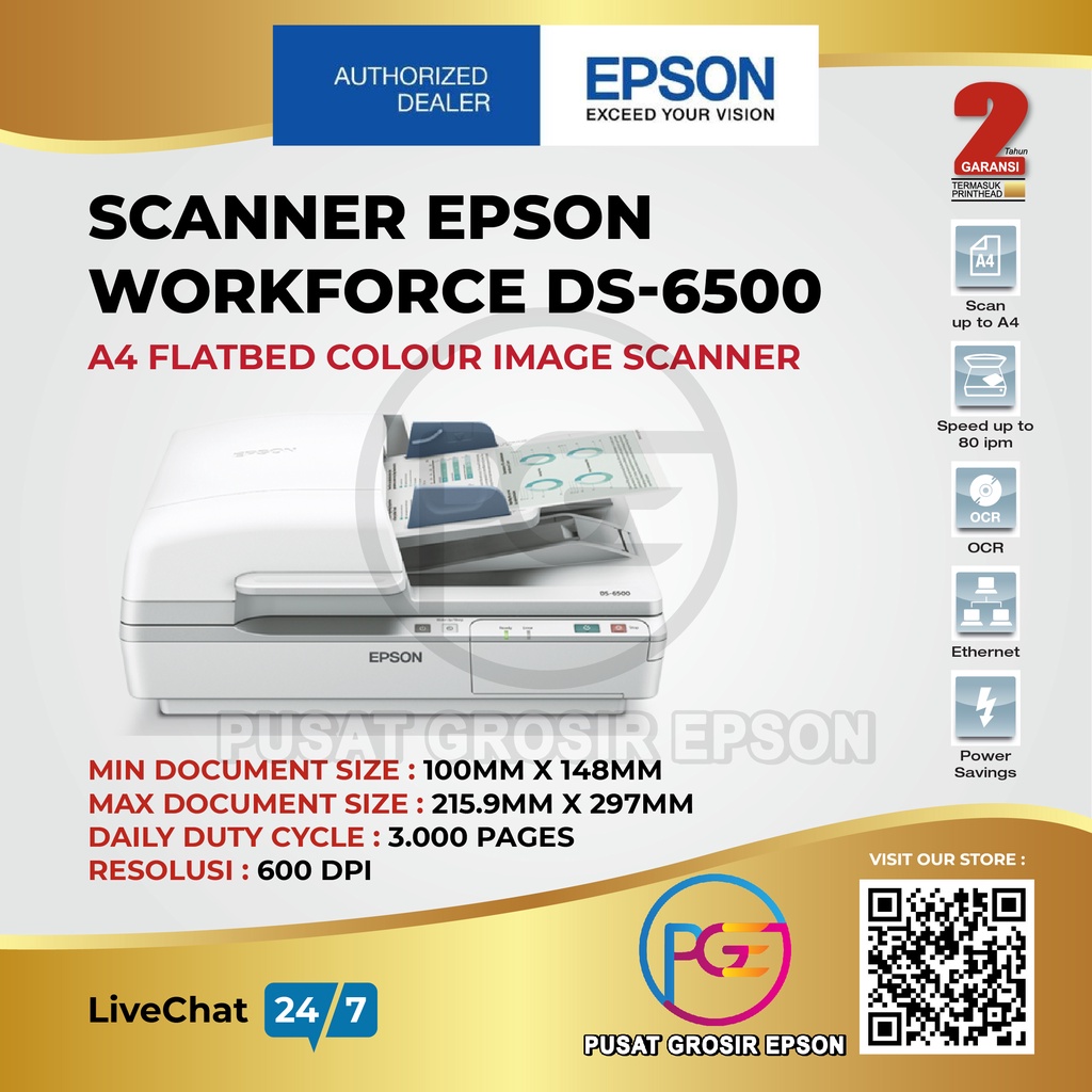 Scanner EPSON DS-6500 Garansi Resmi WorkForce Flatbed ADF DS6500