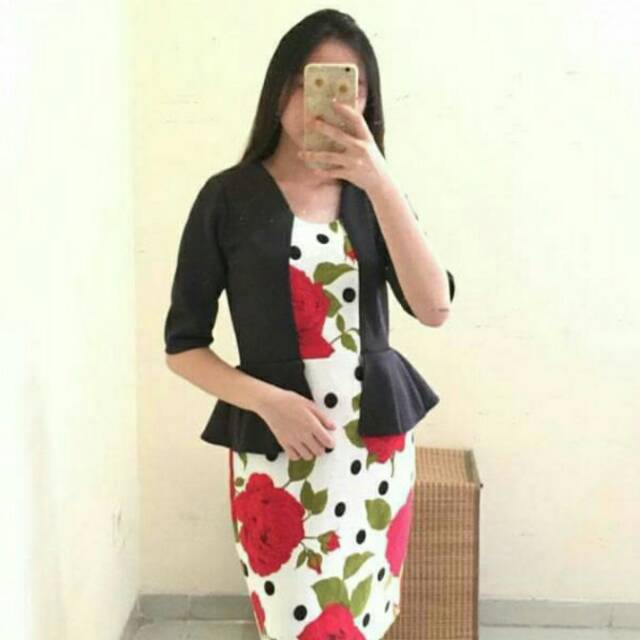 Dress scuba printing blazer formal casual juga bisa Ken-035