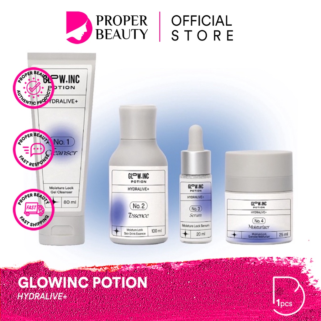 GLOWINC POTION HYDRALIVE+ Indonesia / Moisture Lock Chroma+ Bright Radiant Acnecore+ Clear AC Gentle+ Soothing Maintain+ Nutrient Skin Forever+ Pro Youth Seamless Cleanser Toner Essence Serum Ampoule Cream Moisturizer Mask Dark Spot Glow Inc Paket