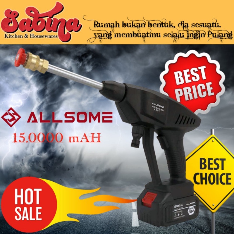 Semprotan Air Steam Cuci Mobil High Pressure 30Bar 5M Cordless 15KmAH