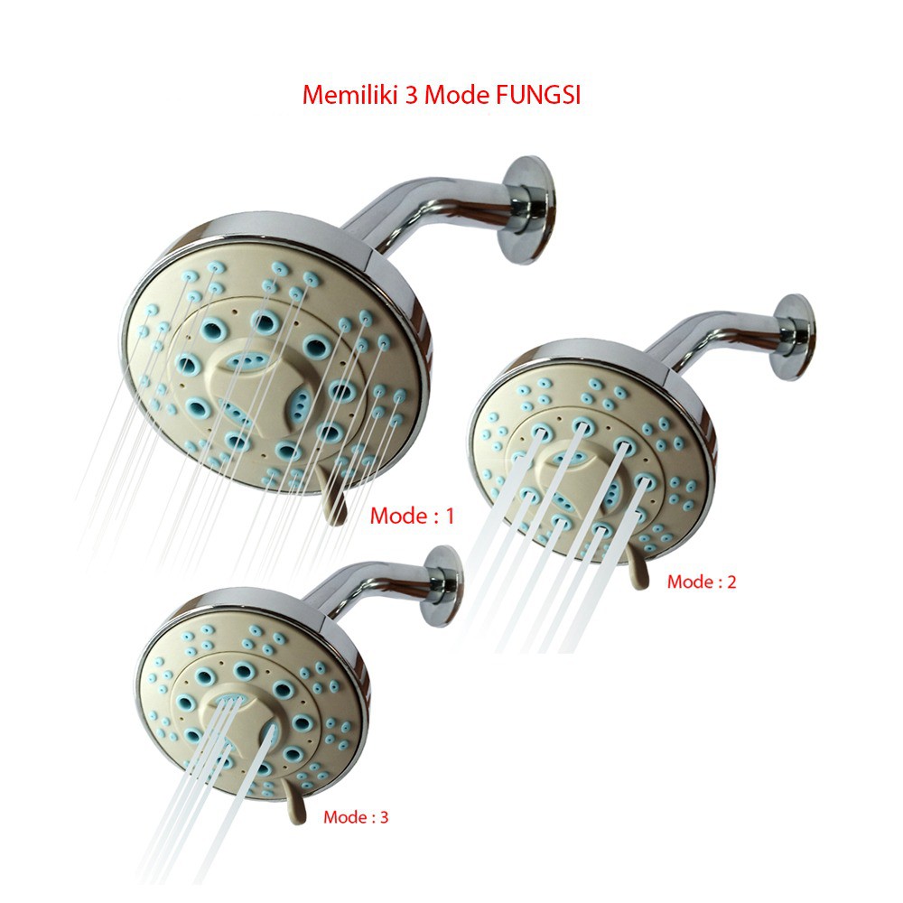 Shower kamar mandi Shower Tanam/Dinding Ukuran 4&quot; Shower Mandi 3 Mode Fungsi Drat Pipa 1/2&quot;