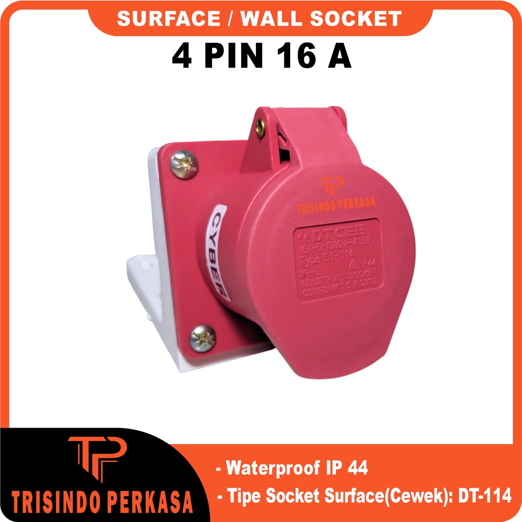 Surface Mounting Industrial Wall Socket 4P / 4 Pin 4Pin 16A 114 IP44 4Kaki 4 Kaki 16a