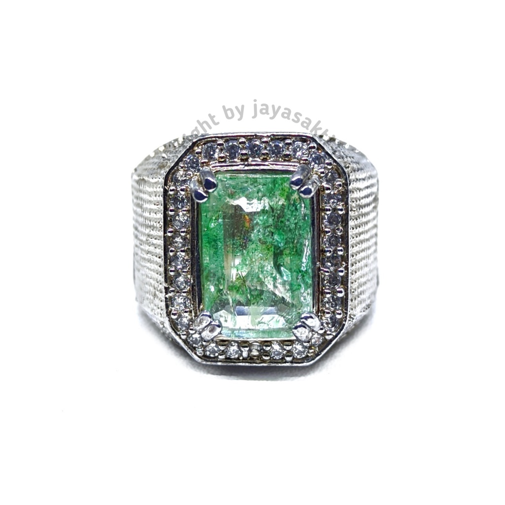 Natural Batu Permata Emerald Berly Zamrud Colombia Octagon Ring Alpaka EBZC04