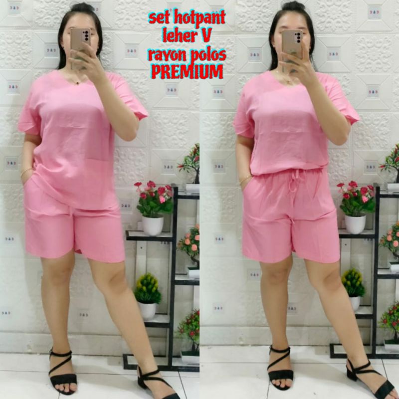 CNC - Baju Tidur/Set Hotpant Oblong Jumbo Polos Rayon Premium