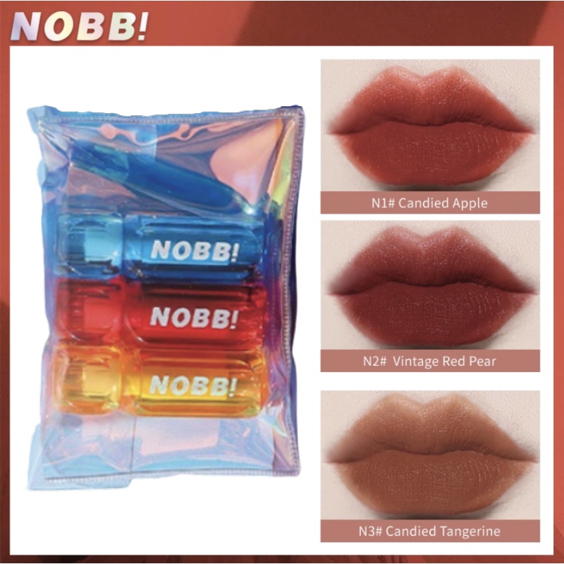 NOBB 3 PCS SET Air Mist Lip Cream Velvet Lipstik Tahan Lama Pelembab Lipstick NO007