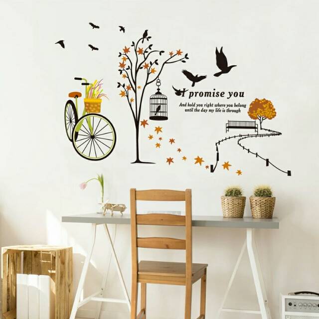 RELIZA WALL STICKER POHON SANGKAR TAMAN SEPEDA PROMISE YOU BIRD JM7248 STIKER DINDING