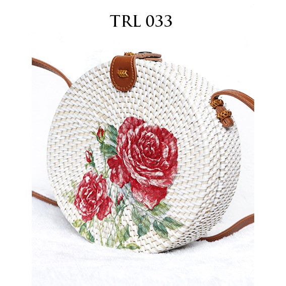 Sweet Honey ~ Grosir Tas Rotan Bulat Murah Lukis Bunga TRL033 Diameter 20cm [Bisa COD Bayar di Tempat]