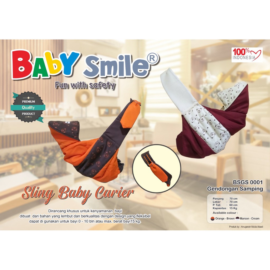 Baby Smile Gendongan Topi Samping Bayi | gendong Sling Ring Anak Cewek Cowok