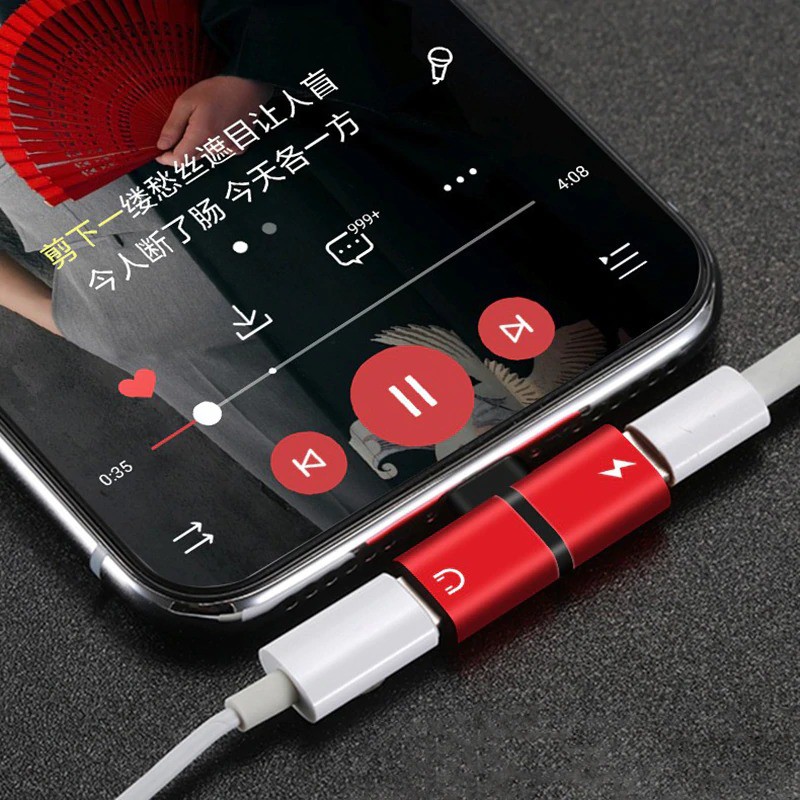 Dual Adapter Splitter Konektor Charger dan Audio HandsFree / Earphone Iphone