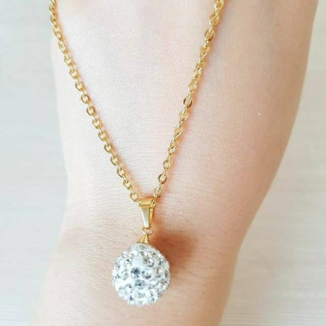Kalung titanium gold bola2 permata import antikarat