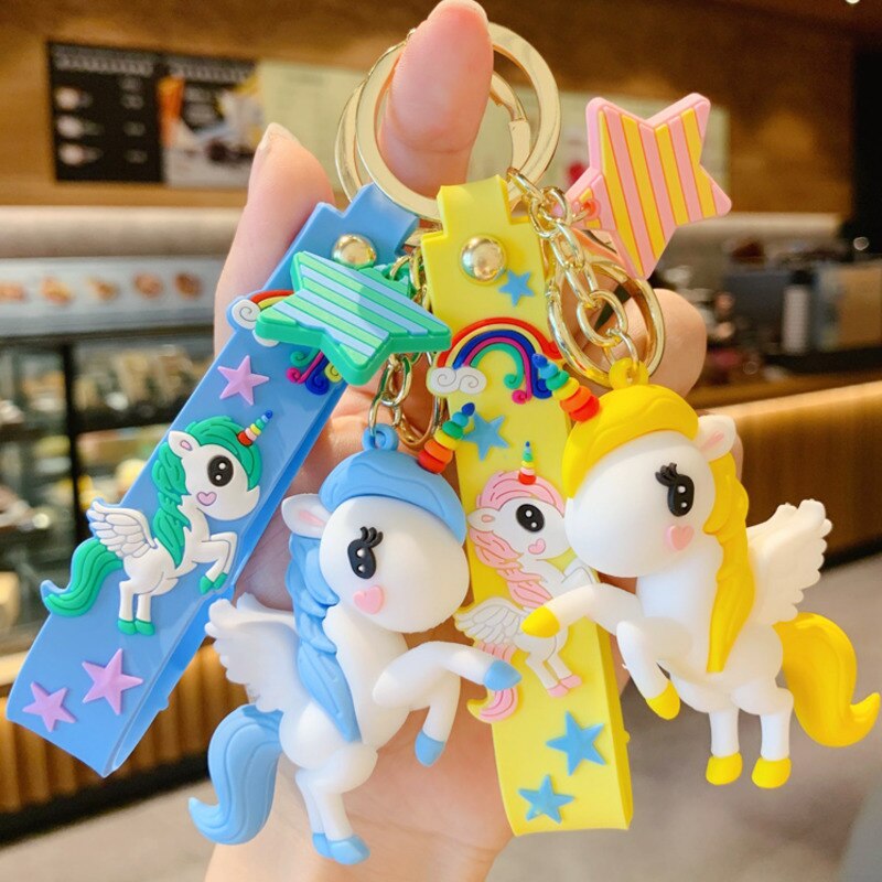 Fashion Lucu Pony Unicorn Anime Rainbow PVC Animal Unicorn Gantungan Kunci Untuk Pria Wanita Tas Ornamen Gadis Keyring