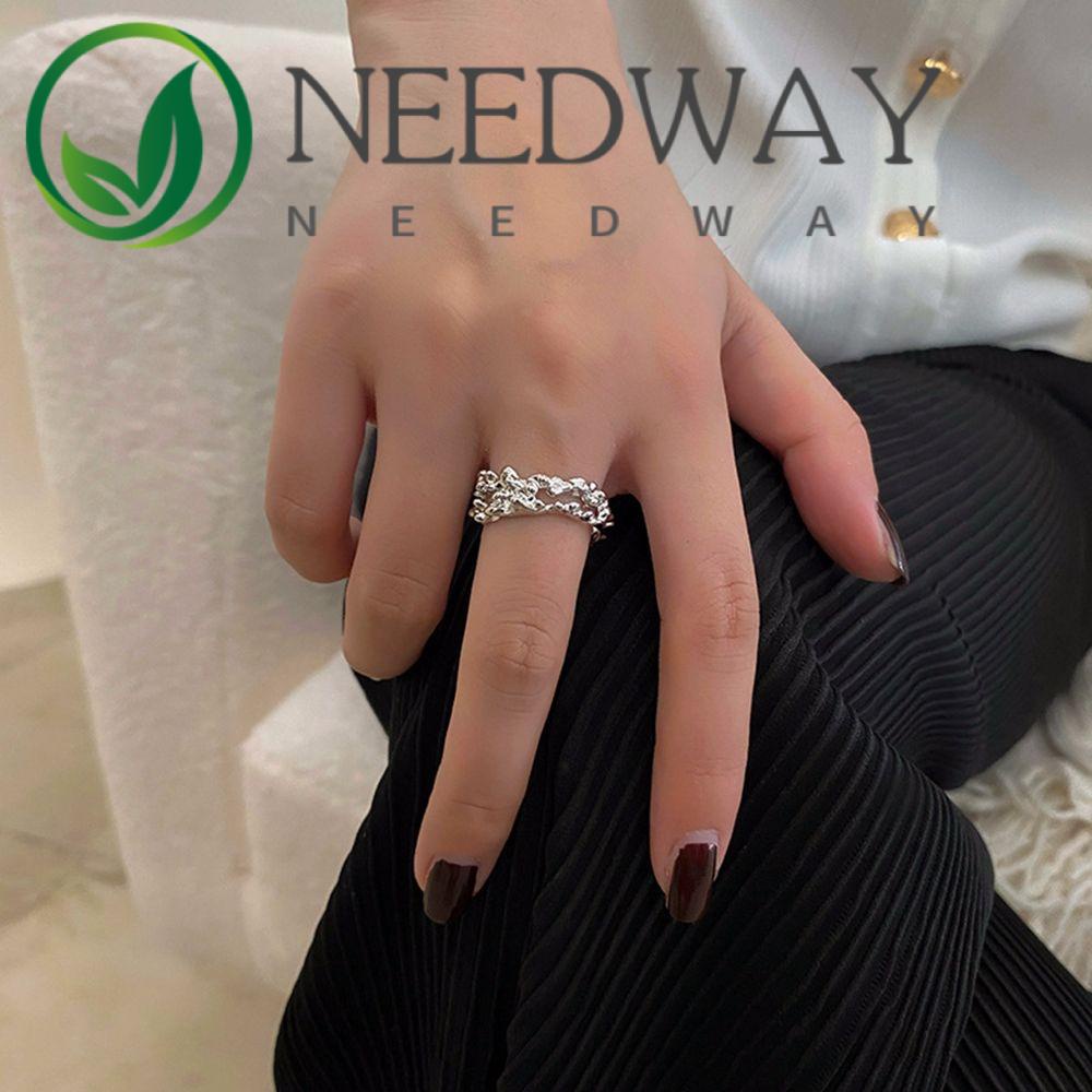 Needway  Retro Opening Ring Personality Female Rings Geometric Ring Women Hollow Concave-convex Jewelry Gift Alloy Adjustable Korean Style Ring/Multicolor