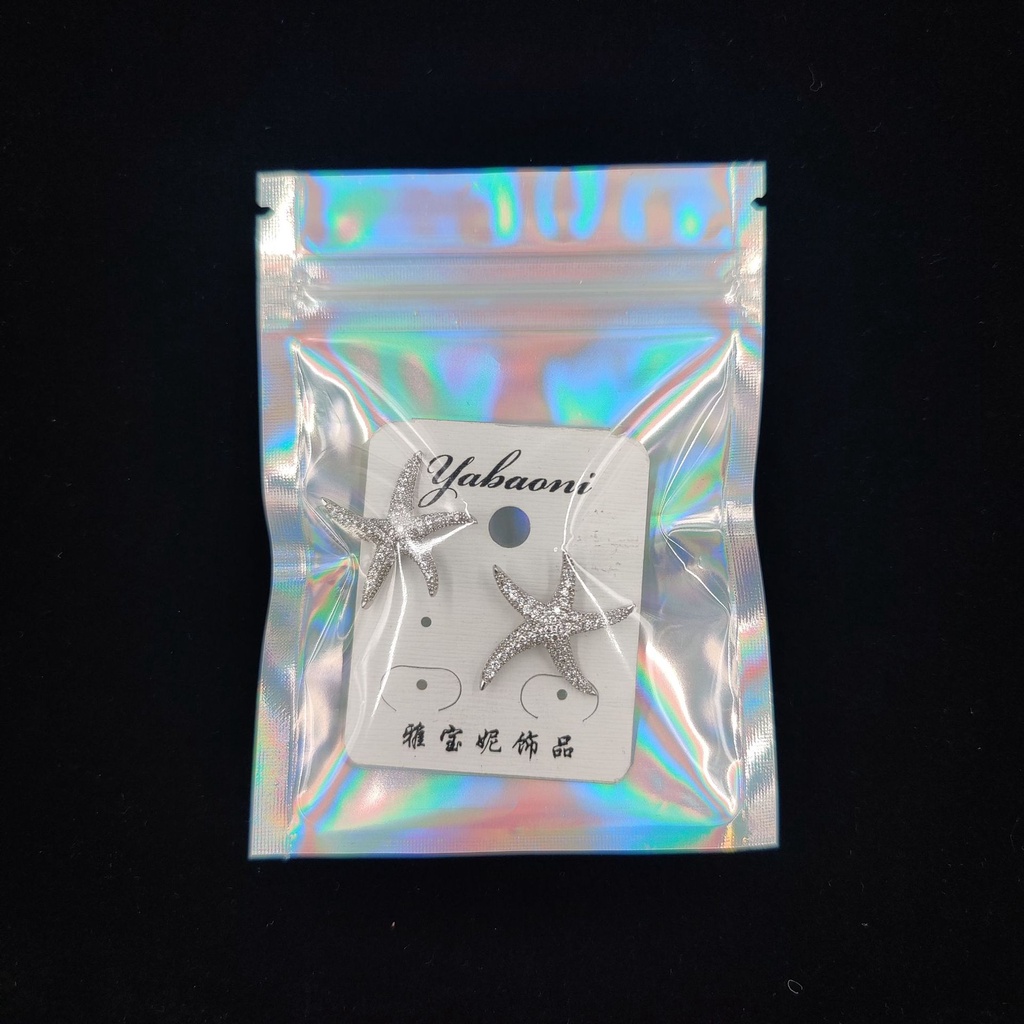 10pcs Kantong Plastik Kemasan Aluminum Foil Holografik Laser Dengan Ziplock