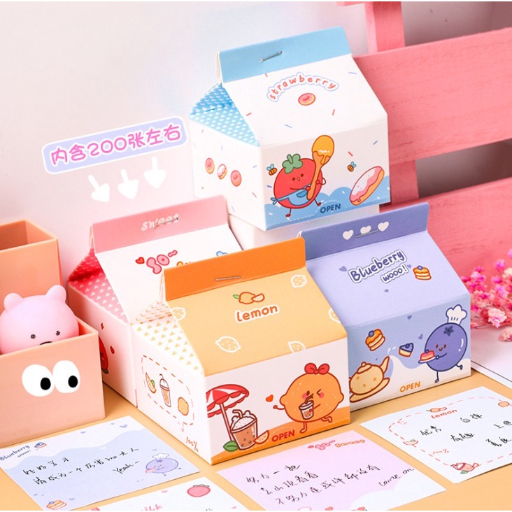 J2 - Notepad kertas memo portable unik Sticky notes Milk box fruit-3