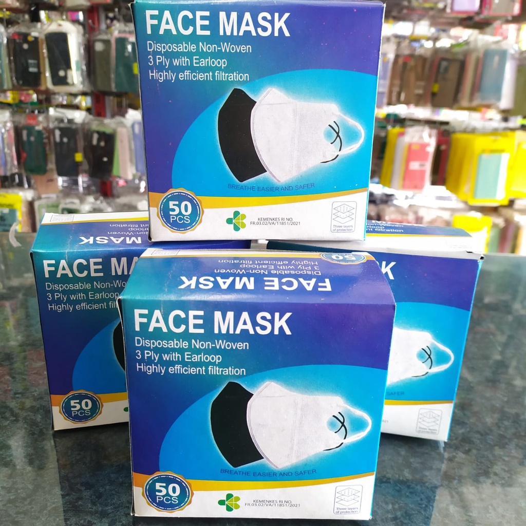 Masker DUCKBILL Face Mask putih hitam 1Box isi 50Pcs