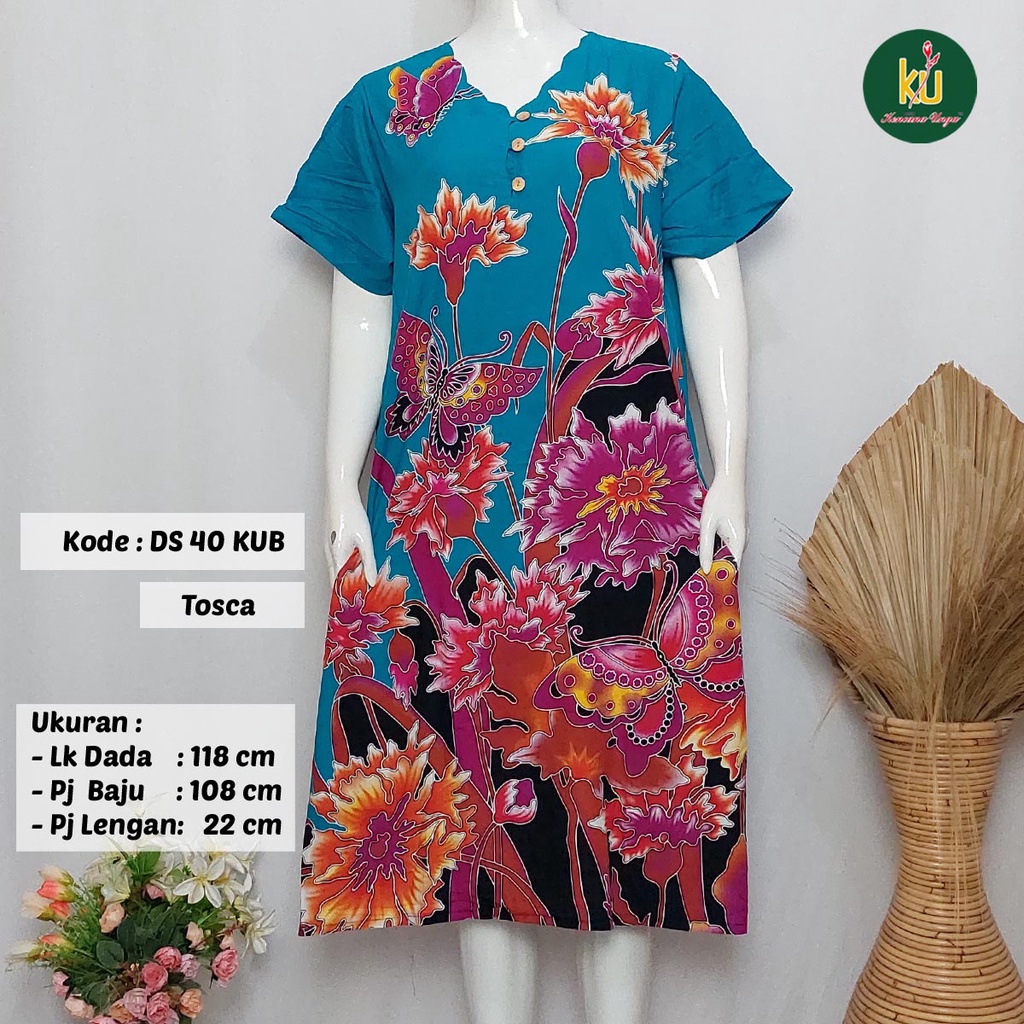 COD DS40 KUB | Daster Batik Kencana Ungu Asli Label Biru Ukuran Jumbo | Baju Santai Tidur Wanita Dewasa Kancing Depan Busui Friendly Motif Terbaru-Tosca A